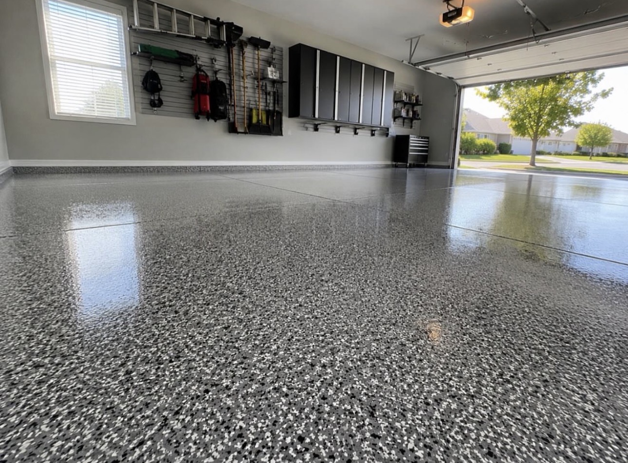 Epoxy flake garage floor install